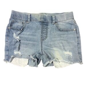 Jessica Simpson Girls Denim Shorts Light Wash Distressed Lace Trim Size 14 J4